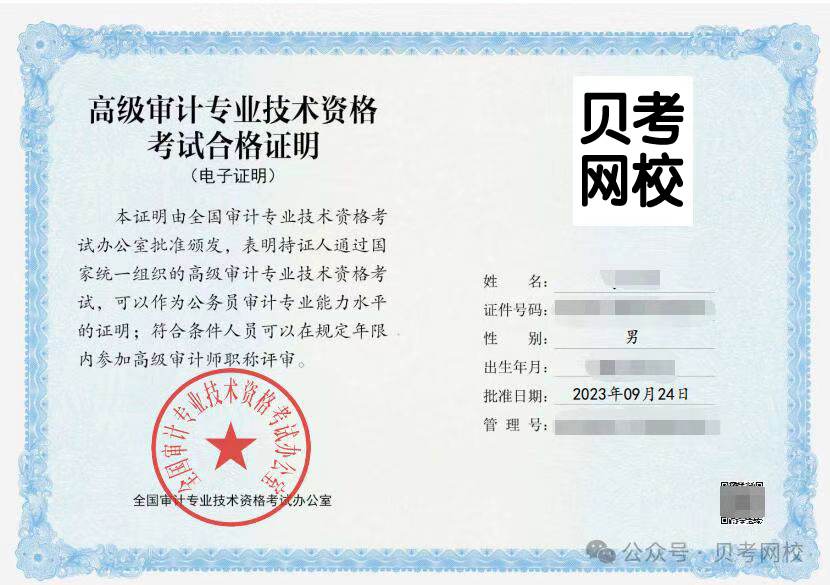 高级审计师考试合格证书样本